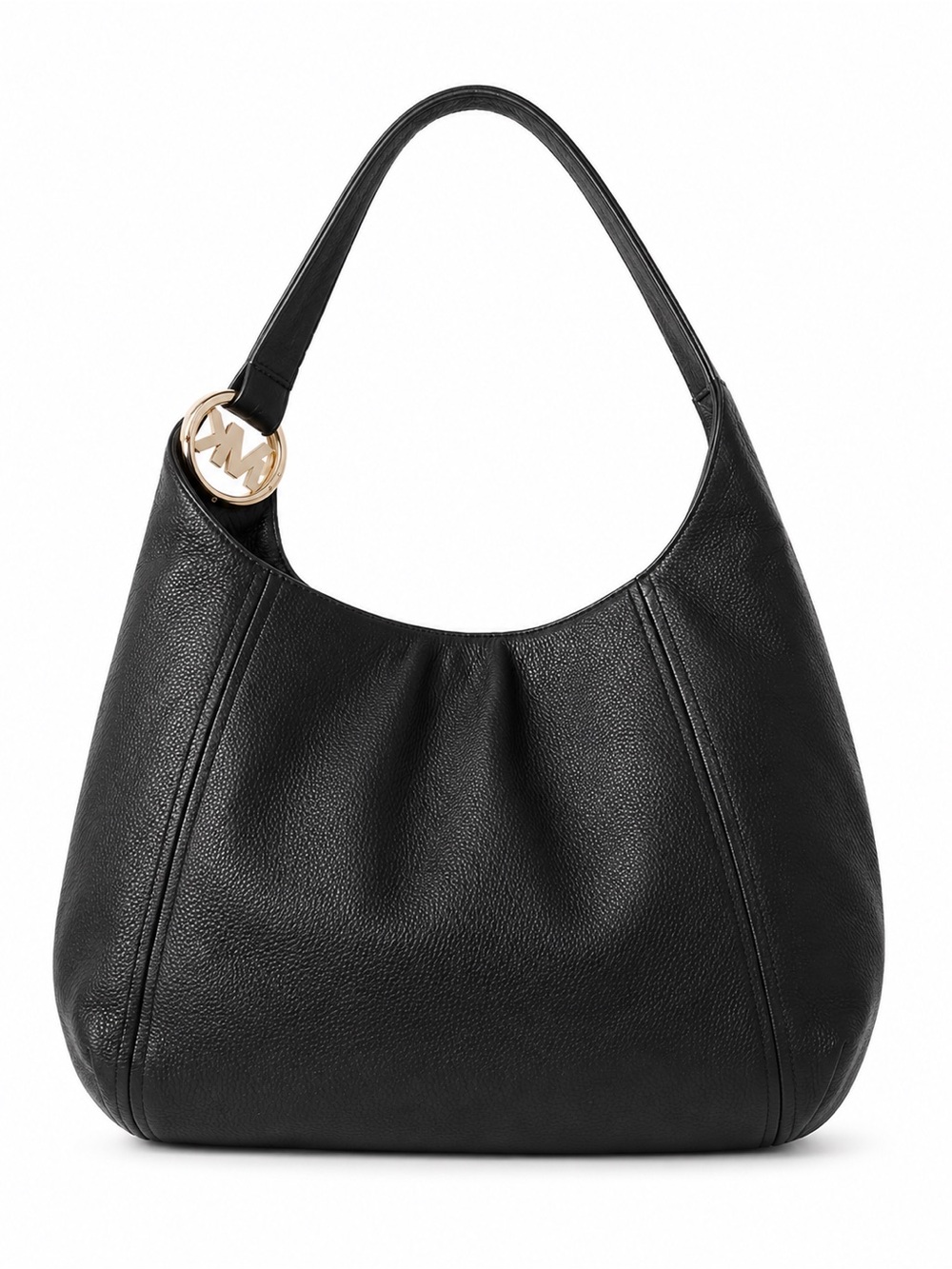 Michael Kors Black Pebbled Leather Hobo with Gold Logo Accent